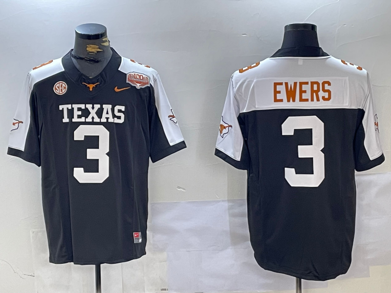 Men's Texas Longhorns Quinn Ewers #3 Black Jersey